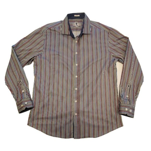BUGATCHI MULTICOLORED STRIPED 100% COTTON SPORT SHIRT MINT COND. SZ XL - Picture 1 of 14